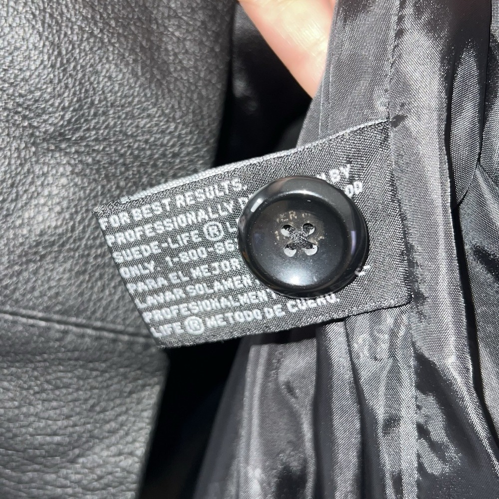 East 5th Black Genuine Leather Jacket Womens 2X Button Front Coat‎ Sleek Clean - Picture 7 of 9